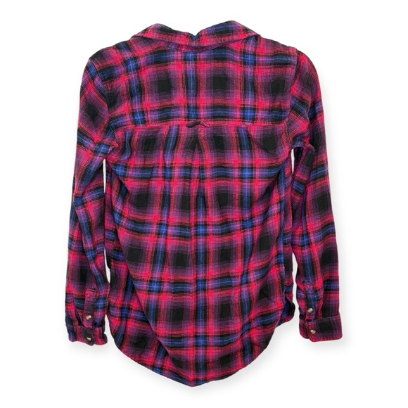 American Eagle Pink Black Boyfriend Fit Plaid Flannel Button Front Shirt XS - Picture 2 of 6